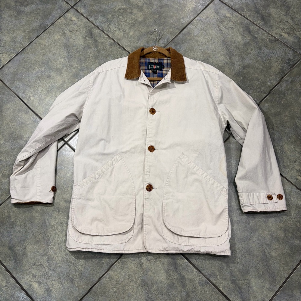Vintage J.Crew Barn Coat Size S Cream Corduroy Collar Country Farm Outdoor